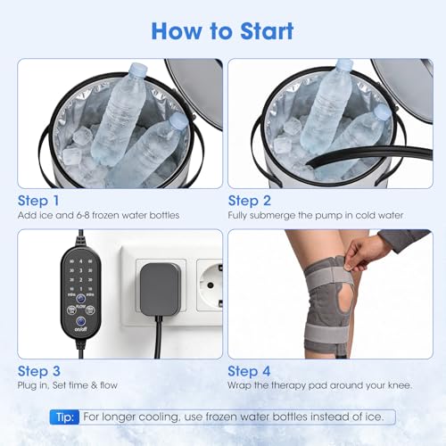 Máquina de crioterapia con temporizador programable – máquina de hielo portátil para rodilla postoperatoria, manguito y venda de enfriamiento reutilizables para cadera, tobillo y muslo
