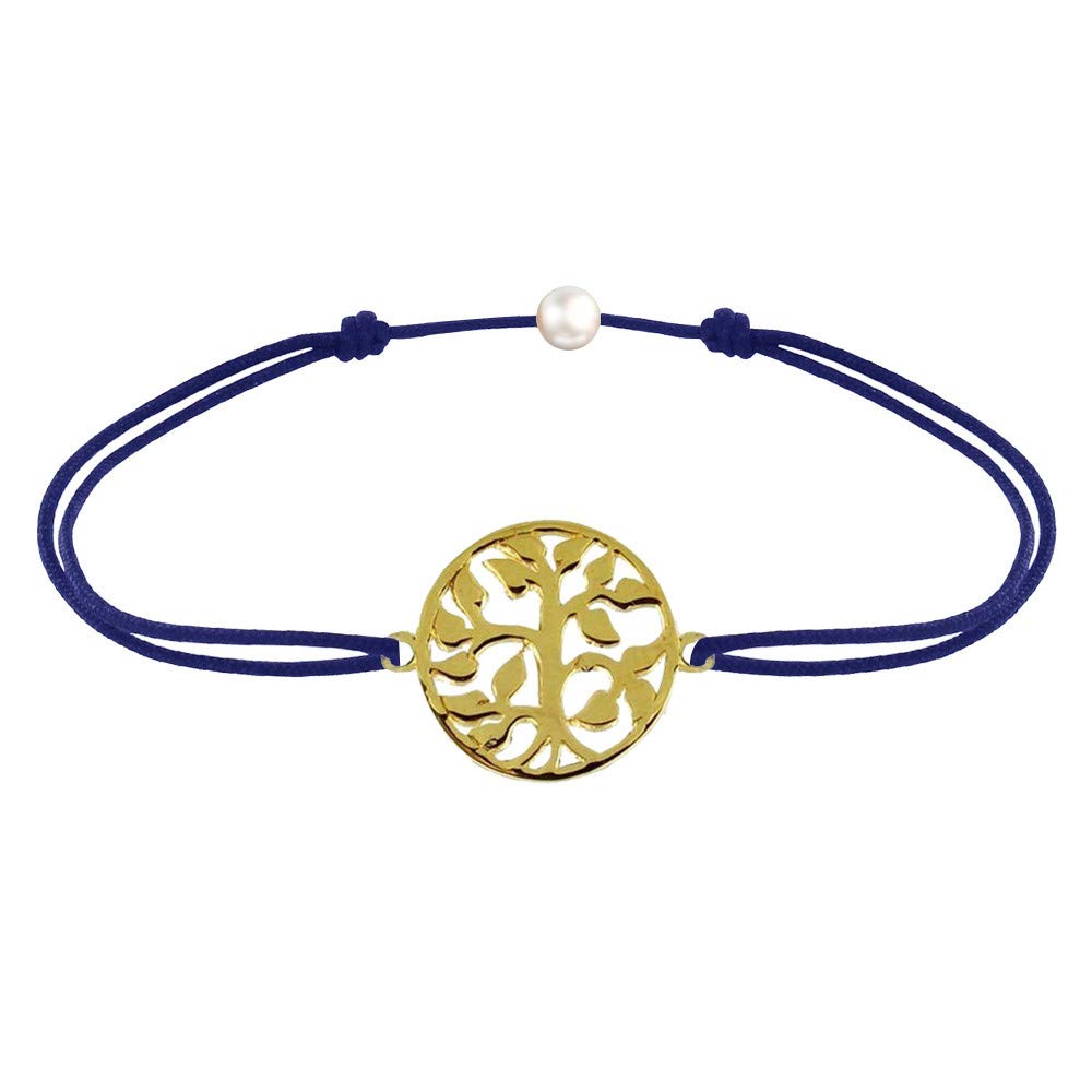 LES POULETTES BIJOUX - Gold Plated Bracelet on Waxed Cord - Life Tree - Blue