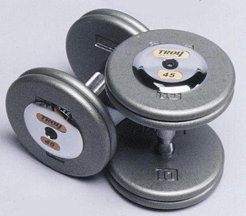Troy Barbell HFD-140C Pair of 140 Lb. Pro-Style Cast Dumbbells, Grey with Chrome End Caps