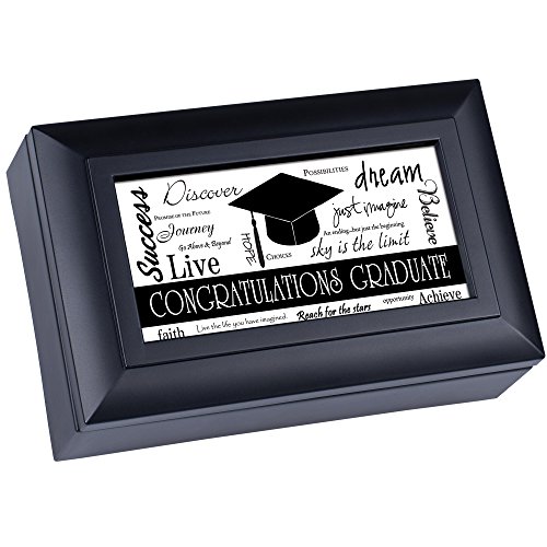 Congratulations Graduate Petite Black Graduation Musical Jewelry Box Plays Pomp and Circumstance