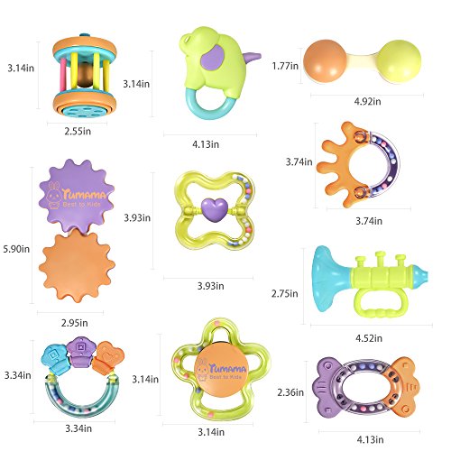 image for Tumama 10pcs Baby Rattles Sensory Teether, Spin Rattle ring, Ball shak