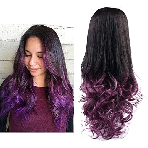 Sarla 26 Long Curly U Part Half Wig Clip In Ombre Purple Synthetic None Lace Front Thick Full Head Clip On Hair Extension 1pc Women Hairpiece Hair Piece Japan Heat Friendly Fiber Uw08j 4tpurple