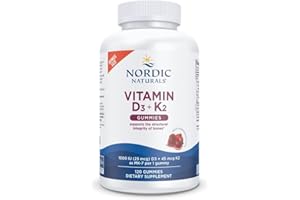 Nordic Naturals Vitamin D3 + K2 Gummies, Pomegranate - 120 Gummies - 1000 IU Vitamin D3 + 45 mcg K2- Great Taste - Bone Healt