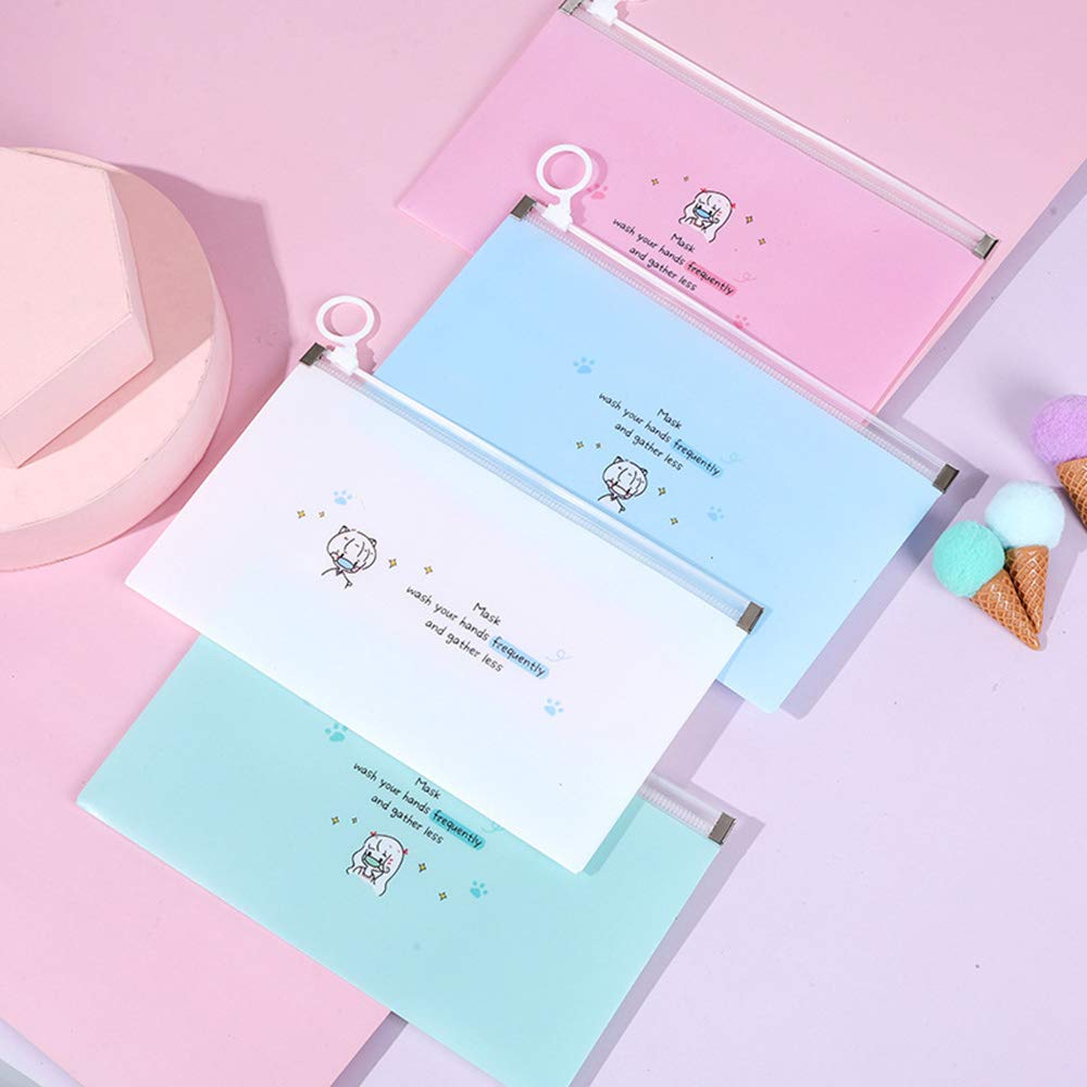 LSxia 4 Packs Face Cover Organizer Case Mask Zipper Storage Bag Cosmetic Container Reusable Portable Masks Keeper Folder Storage Clip Mini Travel Foldable Bags Set of Assorted Colors (Girls 4pcs)