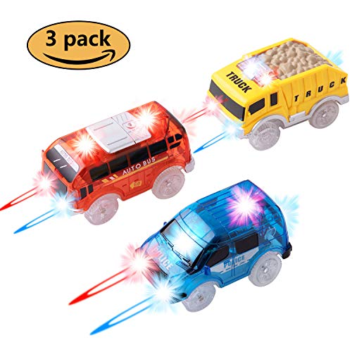 Aster Track Cars Replacement Only Light Up Toy Cars with 5 Flashing LED Lights Toys Racing Car Track Accessories Compatible with Most Tracks for Kids, Boys, Girls Best Gifts 3Pack