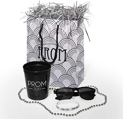Retro Prom Swag Bag Kit, 8" x 10" Bag, Sunglasses, Stadium Cup, Bead Necklace, Prom 2019 Wristband