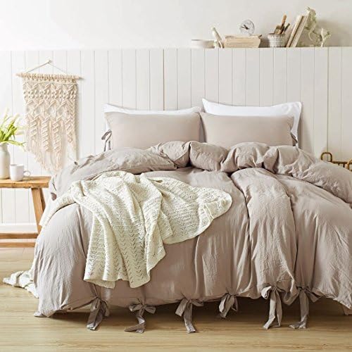 DREFEEL Egyptian Quality Vibrant Stone Washed Microfiber Taupe Duvet Cover King Size 3 Pcs Set (1 Duvet Cover, 2 Pillowcase) - Soft Comforter Cover Quilt Case - Solid Bedding