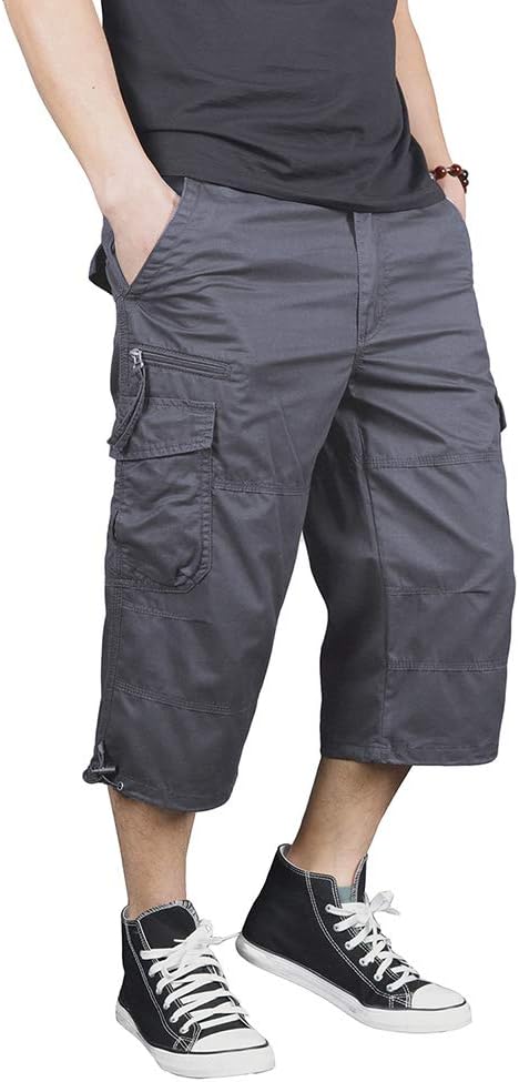 FEDTOSING Men's 3/4 Long Cargo Shorts Loose Fit Elastic Waist Below Knee Work Tactical Shorts with Multi-Pockets