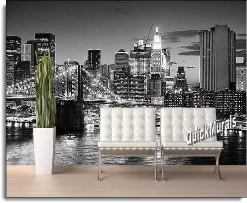 Brooklyn Bridge Black and White Peel &amp; Stick Canvas Wall Mural (10 1/2 Feet Wide x 8 Feet 2 Inches High) by Quick Murals