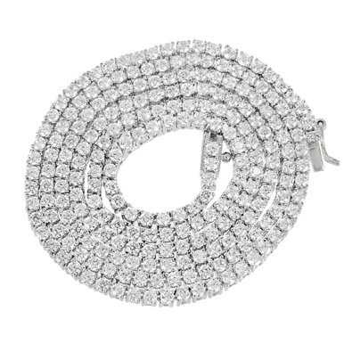 14k White Gold Finish Lab Diamond Iced Out Tennis Link Chain Solitaire Necklace