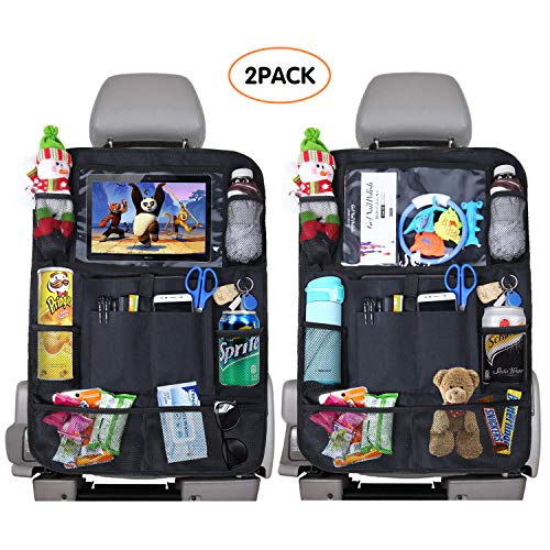 Fullsexy 2 Pack Car Organizer Back Seat with Touch Screen Tablet Holder,and 9 Storage Pockets Seat Back Protectors for Kids Toy Drink Book and Travel Accessories