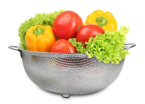 Stainless Steel Colanders By Teja’s-Kitchen Strainer Basket With Heavy Duty Handles-Pasta Noodles Drains/Dishwasher Safe