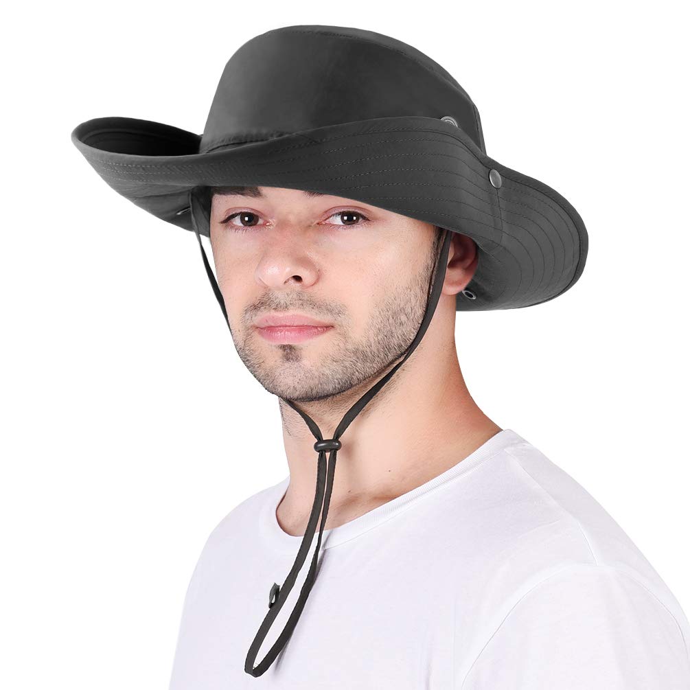 VBIGER Sombrero de Sol Protección UV para el Verano ala Ancha Pesca Plegable Sombreros con Solapa Extraíble y Malla Transpirable (Gris Oscuro)