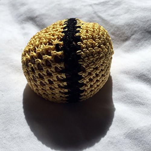 Gold with Thin Black Stripe Hand Crocheted Footbag 7x7 Inch