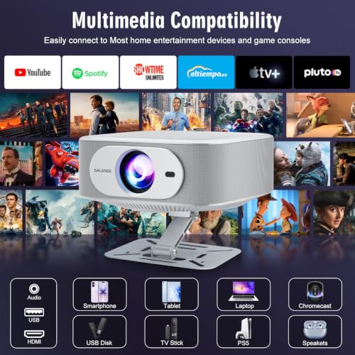 Salange 2026 New Smart Projector,Native 1080P 4K Supported Android TV 14 with Built-in Apps,Mini Projector with WiFi6 Dual Bluetooth,Electric Focus & Auto Keystone,Home Theater Projectors for Bedroom