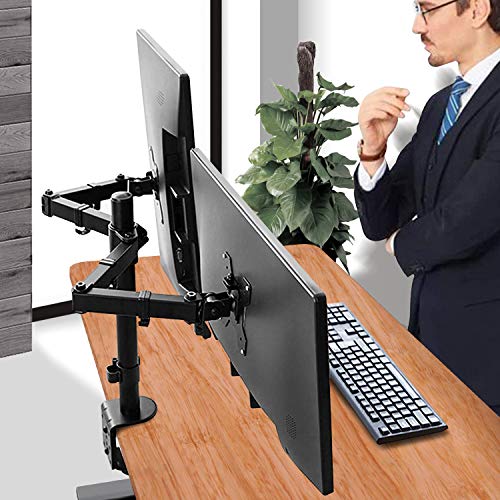 MAIDeSITe Dual Monitor Stand Adjustable Height PC Desk Mount for 13-27”Computer/TV Screens, 22 lbs per Arm,Swivel 180°, Rotate 360°