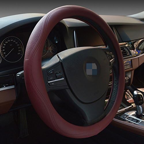 Car Steering Wheel Cover Universal 15 inch Breathable Anti-slip Comfortable Super Fiber Leather Wheel Sleeve Protector (Wine Red)
