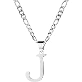 kelistom Gold Initial Necklace for Women Men 14K Gold Silver Tone Stainless Steel Letters Figaro Chain Necklace, Capital Monogram Necklace Alphabets from A-Z
