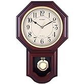 YUNTIMESS Chiming Wall Clock with Pendulum - Wall Clock with Westminster Chimes&amp;Strike Clock, Battery Operated, Faux Wood Pendulum Clock for Living Room, Office, Home Decor &amp; Gift