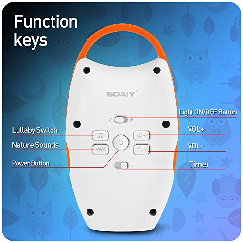 SOAIY Baby Aid Night Light & White Noise Sound Machine & Portable Sleep Soothing Owl Lamp with 4 Natural Sounds and 3 Lullabies,Battery Powered, Auto-off Timer - Thumbnail 5