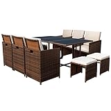 Devoko 11 Pieces Patio Dining Sets Outdoor Space Saving Rattan Chairs Patio Furniture Sets with Ottoman and Cushions (Brown)