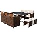 Devoko 11 Pieces Patio Dining Sets Outdoor Space Saving Rattan Chairs Patio Furniture Sets with Ottoman and Cushions (Brown)