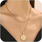 Yepelesi Compass Necklace for Women Men Statement Layered Compass Coin Pendant Necklace Adjustable Punk Hip-hop Navigator Jewelry Gift Accessories