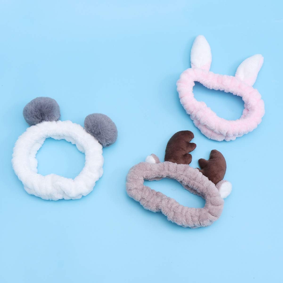 Lurrose 3PCS Cute Animal Ears Headbands Elastic Washing Face Headband Fluffy Rabbit Bear Elk Head Wrap for Girls Woman - Image 4