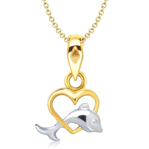 Vina Jewels Valentine Dolphin Heart Shape Gold and Rhodium plated Pendant - P1158G [VKP1158G]