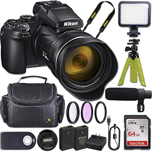Nikon COOLPIX P1000 Camera with 64GB Memory + Shotgun Microphone + LED