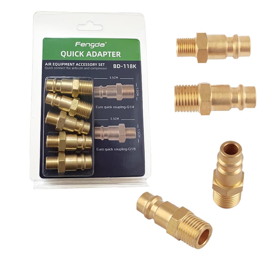 Fengda Europe BD-118K Quick Coupling with 2 Pieces 1/8 Inch Adapters and 3 Pieces 1/4 Inch Adaptors
