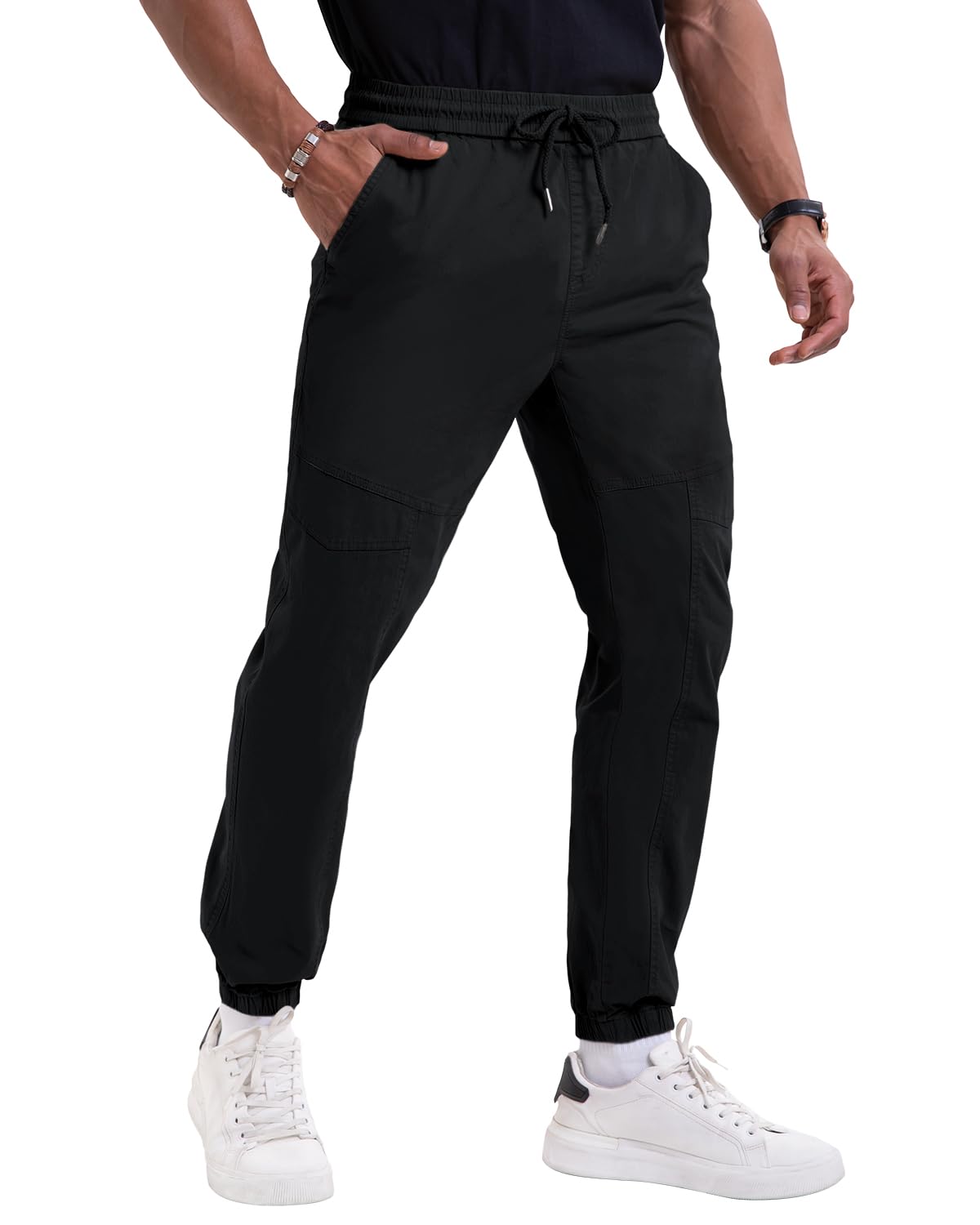 Photo 1 of NATUVENIX Mens Casual Pants Stretch Joggers for Men with Pockets Chino Pants for Men Lightweight Mens Travel Pants Drawstring Black XL