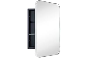 EGHOME Chrome Rectangle Recessed Bathroom Medicine Cabinet with Mirror Stainless Steel Metal Framed Rounded Rectangular Bathroom Cabinet with Mirror 16x24''