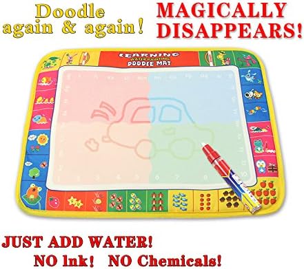 Kids Water Drawing Pad Aqua Doodle Mat Portable Coloring Educational Toy No Mess Reusable with 1 Magic Pens