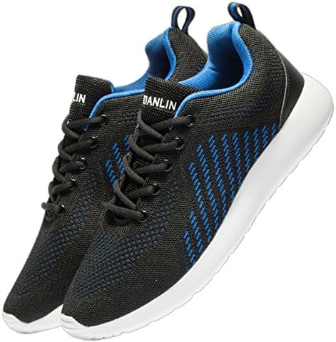 Men's Breathable Knit Running Shoes Lightweight Athletic Shoes Outdoor Sneakers (45 M EU / 11 D(M) US, Black/Blue)