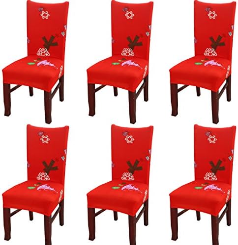 Chair Cover Print Snow,Stretch Slipcovers,Removable and Washable (E, 6 pcs)