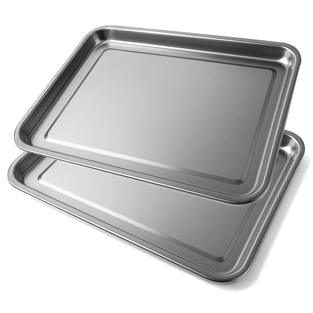 Space Home - Set of 2 Stainless Steel Serving Tray - Stainless Steel Serving Tray - Serving Dish/Platter - Rectangular Serving Tray - Silver Serving Tray - 36 x 27 cm