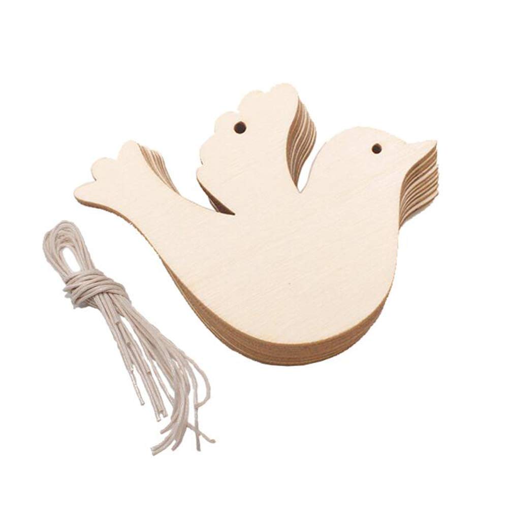 VOANZO 10 PCS Party Birthday Decoration Wooden Christmas Hanging Shaped Pendants for DIY Wood Crafts Christmas Decoration, Christmas Tree Ornaments with Strings (Little bird)