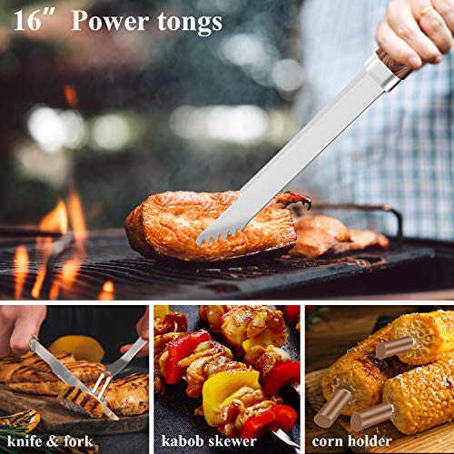 ROMANTICIST 25pcs Extra Thick BBQ Grill Accessories, Father's Day Grilling Gifts Set for Men Dad, Heavy Duty Grill Tools Utensils Kit with Spatula, Tongs in Aluminum Case for Birthday Brown
