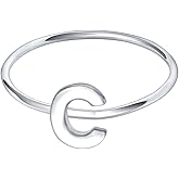 AOEDEJ 925 Sterling Silver Stackable Initial Letter Rings Capital Letter Ring Charm Initial Band for Women