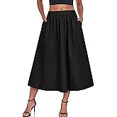 HOTIAN Women's A-Line Midi Skirts Casual Summer Elastic High Waist Pleated Flowy Beach Long Skirt with Pocket