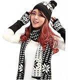 Gellwhu Women's Girls Woolen Yarn 3 Piece Snowflake Hat Gloves and Scarf Sets