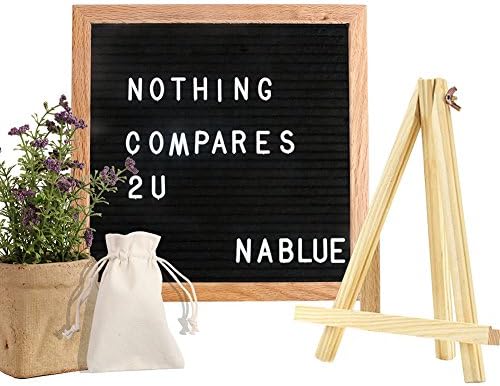 NABLUE Felt Letter Board - 10 x 10 Premium Solid Oak Framed Changeable Letter Board With 290 ¾ Inch White Letters,Retro Desktop Display;Changeable Modern Square Letter Board (Free Canvas Bag)