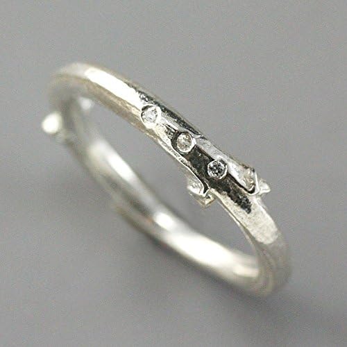 Sterling Silver Organic Ring with Flush Set Stones - Lilac Ring with Tiny Diamonds
