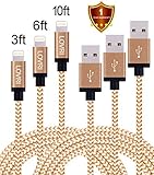 LOVRI 3pack 3ft 6ft 10ft Nylon Braided lightning cords to USB Cable for iPhone 5/5s/5c/5se,6/6s,6/6s Plus,iPod,iPad Mini,iPad,iPad Air [brown & silver]