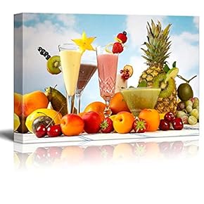 Canvas Prints Wall Art - Tropical Fruits Smoothies with Garnishes | Modern Wall Decor/Home Decoration Stretched Gallery Canvas Wrap Giclee Print. Ready to Hang - 12" x 18"