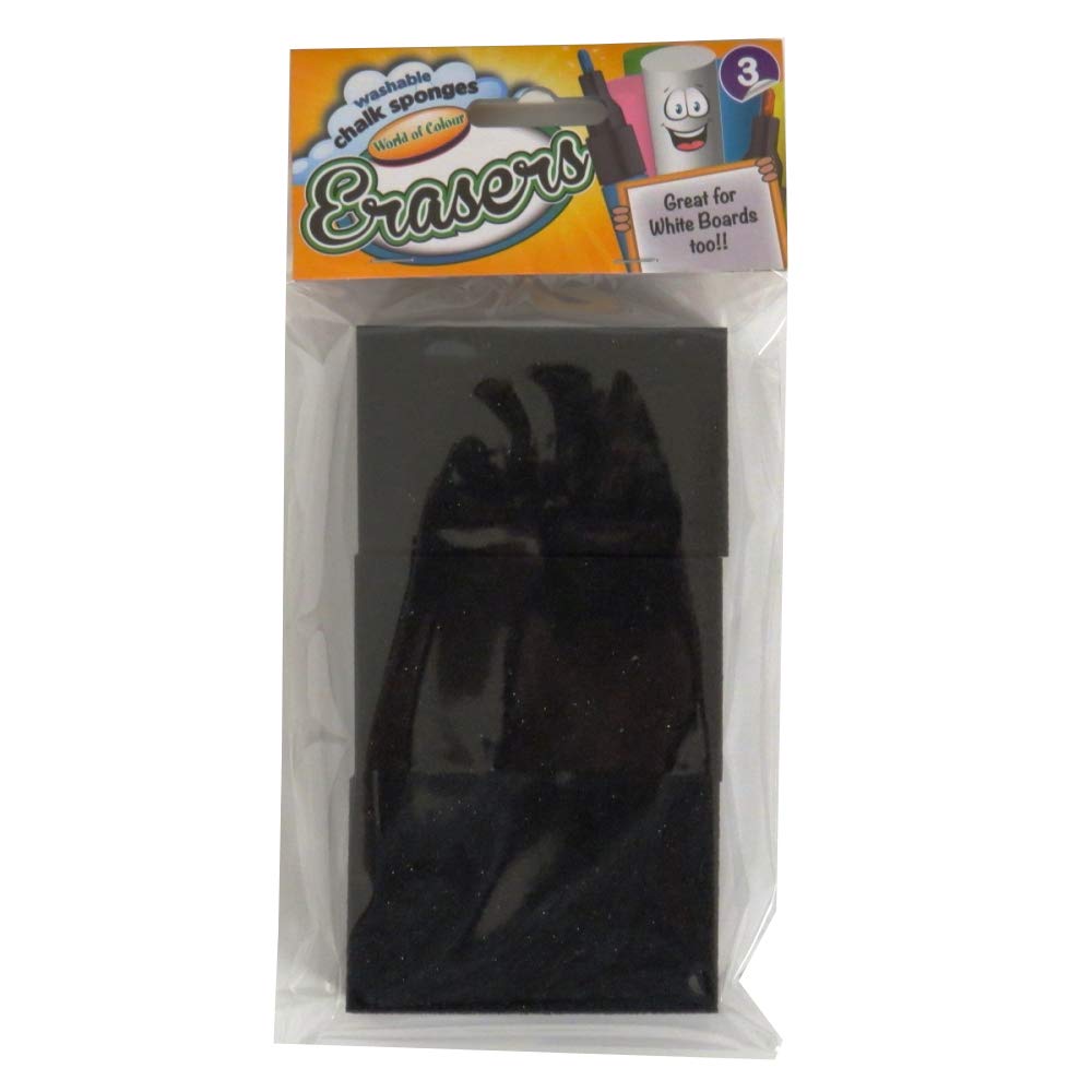 Premier Stationery World of Colour Blackboard Chalk Sponge Erasers (Pack of 3)