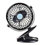 Intbase USB Clip Desk Fan,USB Charging Fan, 360° Rotation USB Clip Desk Fan Mini USB Personal Cooling Fan, Powerful Wind for Baby Stroller,Outdoor Activity, Office (Black)