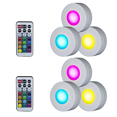Walmeck LED Under Cabinet Lamp Puck Light with Remote Control Brightness Adjustable Dimmable Timing for Cloakroom Cupboard Wardrobe Kitchen Kids Gifts Waterproof