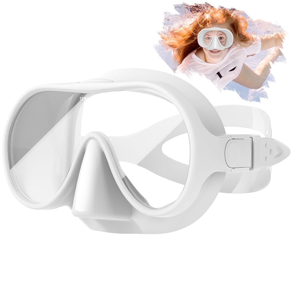 Tyuodna Snorkel Mask,Frameless Snorkeling Mask Adult & Junior,Diving Mask in Macaron Colors,180° Wide View,Nano Anti-Fog & Anti-UV Scuba Mask for Diving, Snorkelling and Swimmin (White)